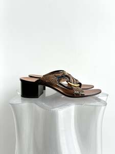 Chloe Rony Snake Print Leather Cross Strap Mules