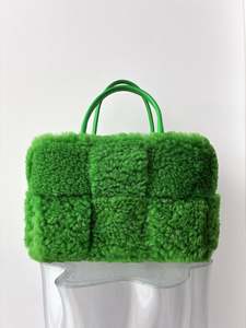 Bottega Veneta Shearling Small Intrecciato Arco Tote Parakeet