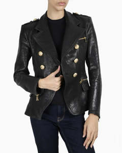 3000 5000: Balmain Double Breasted Lambskin Leather Jacket