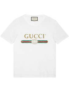 Gucci Logo Print Distressed T-Shirt