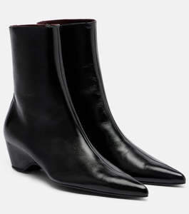 KHAITE Sybil Glossed-Leather Ankle Boots