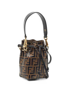 1000 1999: Fendi Mon Tresor Mini FF Embossed Leather Bucket Bag Black/Brown Gold Hardware
