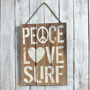 Homeware: Wooden Sign - Peace Love Surf