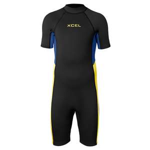 Latest Wetsuits: Xcel Youth Axis 2mm S/S Springsuit - Black/Navy/Marigold