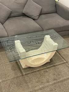 Available Pieces: "Marino" Glass Carved Stone Coffee Table
