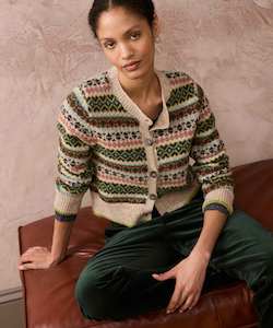 Clothing: Brora Fair Isle Cardigan - Oak - 100% Pure Wool