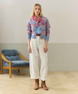 Harley Fairisle Knitwear: Brora Fair Isle Cardigan - Glacier - 100% Pure Wool