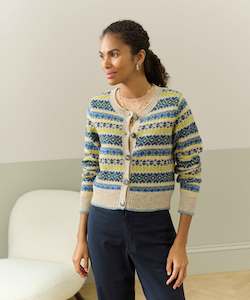 Harley Fairisle Knitwear: Brora Fair Isle Cardigan - Oatmeal - 100% Pure Wool
