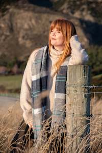 Woodhouse Grey & Blue 10% Merino Oversized Scarf