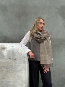 Windowpane Fawn & Natural 100% Merino Scarf