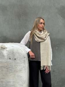 All Clothing: Windowpane Ecru & Natural 100% Merino Scarf