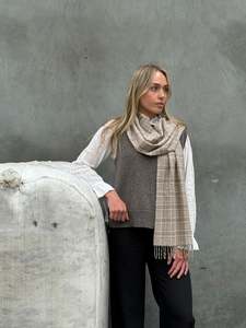 All Clothing: Grid Natural 100% Merino Scarf