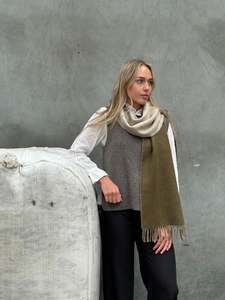 All Clothing: Army Green & Natural 100% Merino Scarf