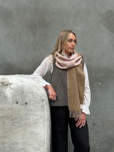 Camel & Baby Pink 100% Merino Scarf