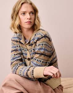 Harley Fairisle Knitwear: Brora Merino Lambswool Fair Isle Oatmeal Cardigan
