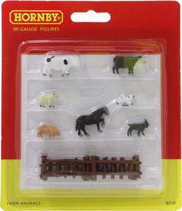 Trains Train Accessories: Hornby Figures - Farm Animals with Fence 9pc - R7120