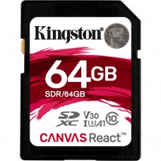 Kingston 64GB SDXC Canvas React 100R/70W CL10 UHS-I U3 V30 A1, up to 100MB/s rea&hellip;