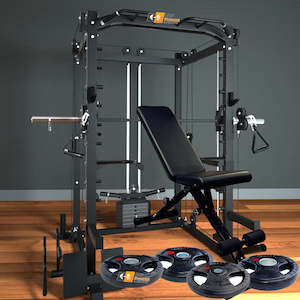 Page Layout Featured Product: Smith Machine Full Cage + Quick Adjustable Bench + Barbell Plats 80KG
