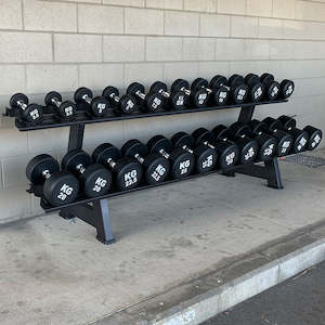 Dumbbells Auto: 390KG Round Black Rubber Dumbbells with Dumbbell Rack (Thick Handle 12pairs)