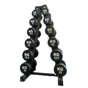 105KG Round Black Rubber Dumbbells+Dumbbell Rack (Thick Handle 33mm 6 Pairs High Quality)