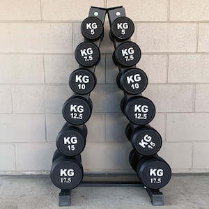 Dumbbells Auto: 135KG Round Black Rubber Dumbbells+Dumbbell Rack (6 pairs)