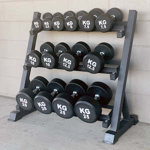 Dumbbells Auto: 225KG Round Black Rubber Dumbbells+3-Tire Rack (EZ037C225KG-047) Thick Handle 33mm 6 pairs