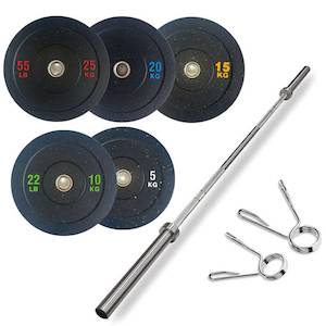 Bumper Weights Auto: 60KG Bumper Combo: 40KG Bumper Plates + 2.2m Bar 7ft Olympic Bar 50mm