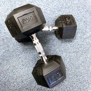 Hex Dumbbells Auto: 15KGx2 Hex Dumbbells /Black Rubber Dumbbells by EzyFitness (EZ039-6x2)
