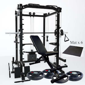 Smith Machine Full Cage + Quick Adjustable Bench + Barbell Plats 80KG