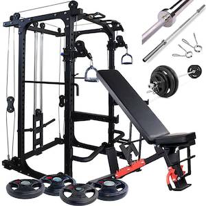 Power Cage with Pully+Adjustable Bench+80KG Plates+Barbell Bar (Heavy Duty 2.1m)