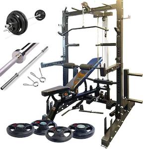 Equipment Combo Auto: EZYPRO Squat Rack +Bench+100KG Plates+Barbell Bar