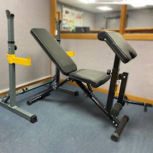 Foldable Bench with Preachers Curl + Squat Rack (EZ001+062)