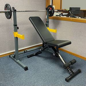Equipment Combo Auto: Foldable Bench + Squat Rack + 2.2m Bar + 50kg Plates (10KGx2, 15kgx2)