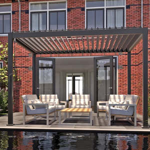 Manual Pergola: Louvre Roofing System 4x4m Pergola Charcoal Colour