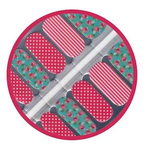 Floral: Red Polka Dot and Green Floral Nailwrap Set of 16