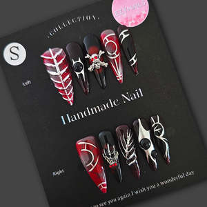 Blood Moon Handmade Press-On Nails – Gothic Red & Black Stiletto