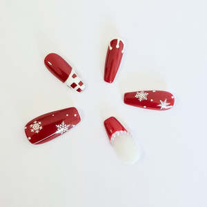 Themes: Santa Chic Press-Ons – Red Snowflake Christmas Nails