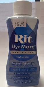 Rit Dye More Synthetic Fiber Sapphire Blue Liquid Dye 207ml FAB FABRICS