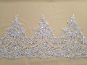 Sequin and Corded Trim White 25cm Wide FAB FABRICS