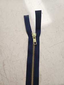 YKK Metal Teeth Open End Zip 60cm Navy/Gold FAB FABRICS