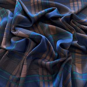 Clearance: Check Crepe de Chine Print Deadstock - Navy & Brown