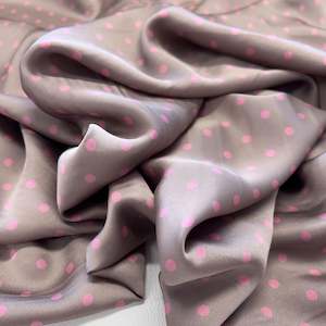 Printed Dot Satin Deadstock - Beige & Pink