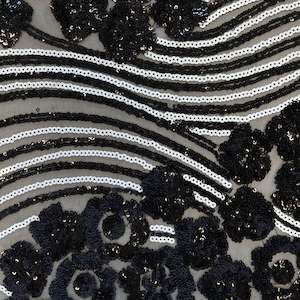 Embroidery: Floral Cocktail Embroidered Sequin - Black & White