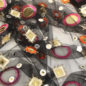 Embroidery: Sunburst Mirror Mesh - Black