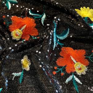 Embroidery: Floral Embroidered Sequin - Black