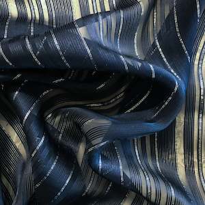 Silk Lurex Stripe Deadstock - Midnight Blue