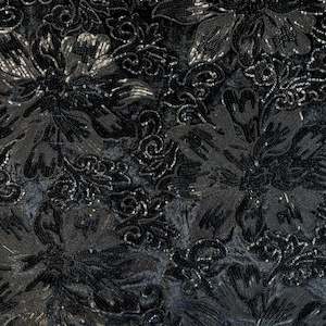 Velvet: Sequined Floral Velvet - Black