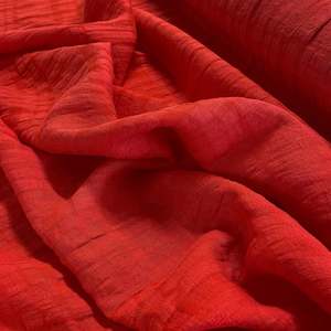 Shirting: Self-Check Linen Cotton Voile - Red | End of Line