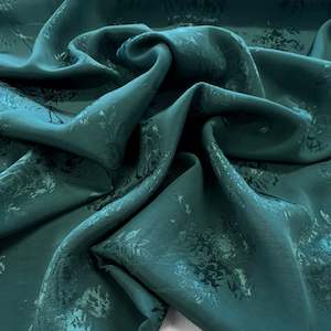 Rayon: Rose Bunch Jacquard Satin - Emerald