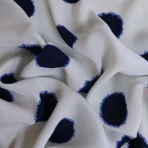 Printed Spot Viscose Crepe - White and Navy